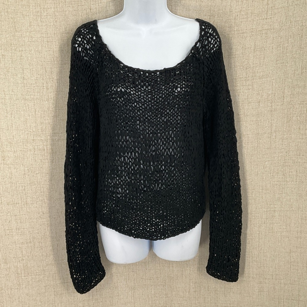 Trouve Sweater XS Black Open Knit Crochet Boho Grunge Whimsigoth Edgy Festival